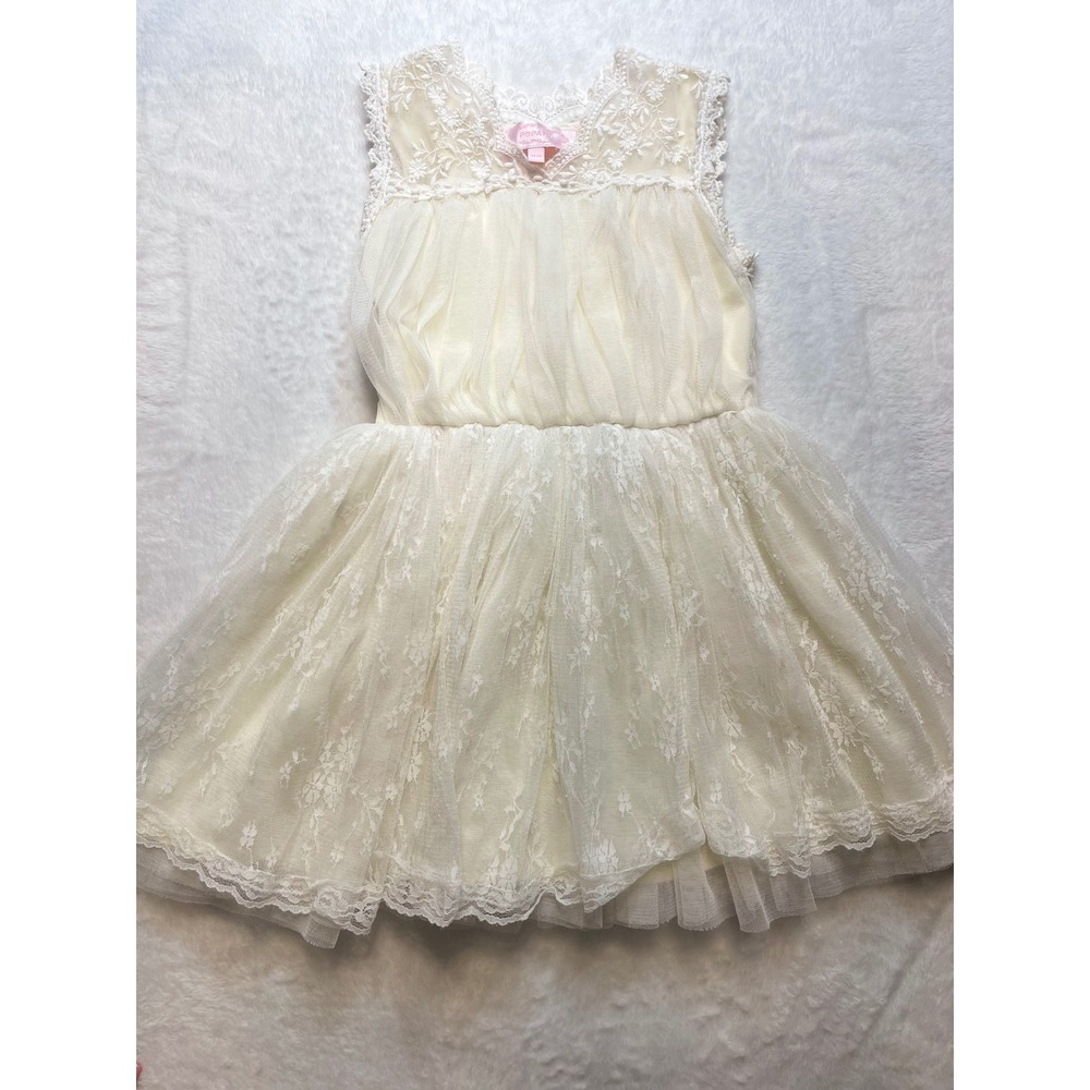 Popatu Girls Ivory Lace Tulle Tutu Dress Sleeveless Special Occasion Size 4T 4